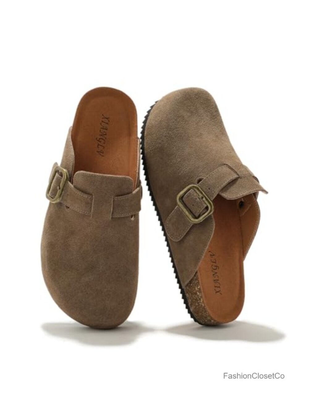 Genuine Suede Clogs Mules Cork Footbed Sandals with Arch Support Adjustable
